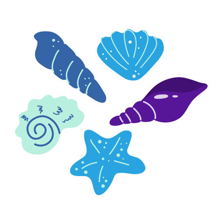 Set of mollusk seashells different forms, starfishのイラスト素材