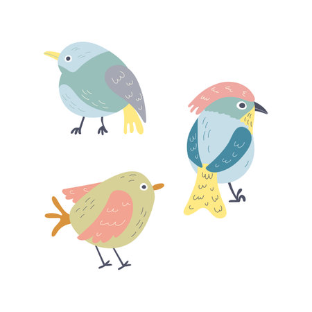 Set with cartoon spring funny bird illustrationのイラスト素材