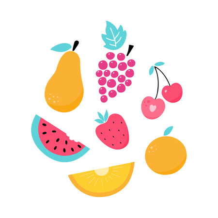 Vector set of cute bright fruits and berriesのイラスト素材