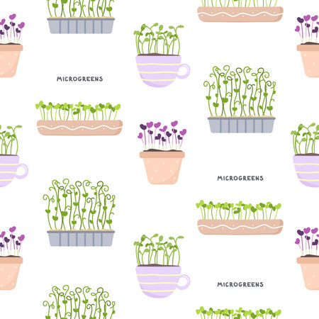 Seamless pattern with fresh organic micro greensのイラスト素材
