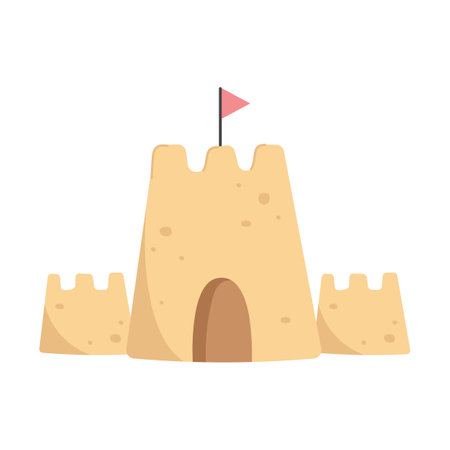 Sandcastle and little red flag in flat styleのイラスト素材