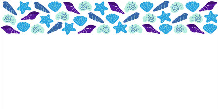 Marine banner of mollusk seashells and starfishのイラスト素材