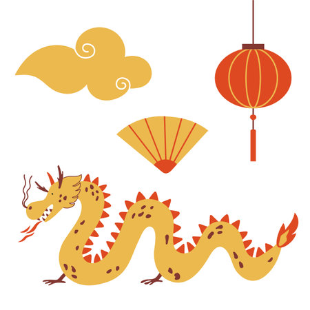 Chinese New Year Vector Set with dragonのイラスト素材
