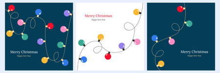 Christmas lights garland card in flat styleのイラスト素材
