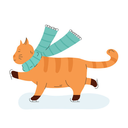 Cat with scarf skates an ice rinkのイラスト素材