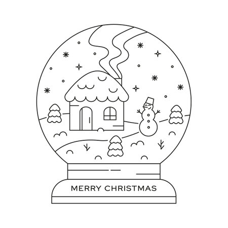 Snow globe with house inside linear iconのイラスト素材