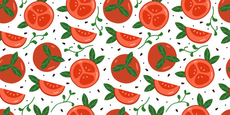Flat whole and slice of tomato seamless patternのイラスト素材