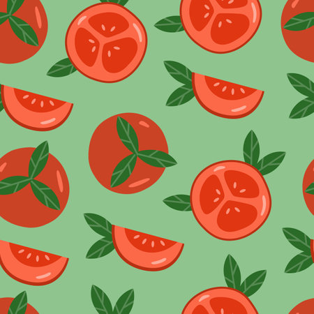 Flat whole and slice of tomato seamless patternのイラスト素材