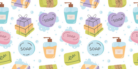 Cute vector seamless pattern with handmade soapのイラスト素材