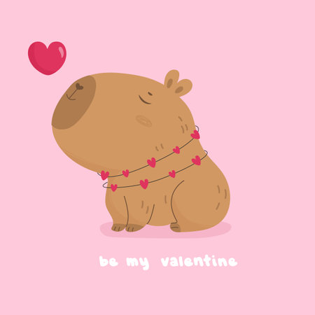 Valentine day card with cute lovely capybaraのイラスト素材