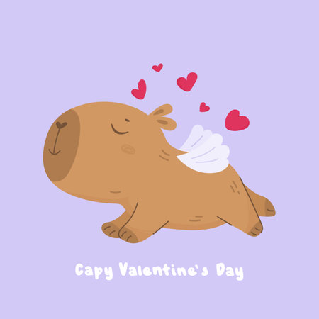 Cute lovely capybara with cupid wingsのイラスト素材