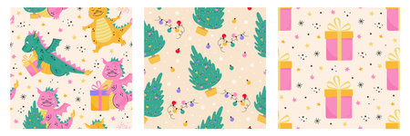 Christmas and New Year seamless pattern set