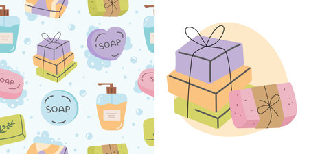 Handmade natural organic soap bar setのイラスト素材