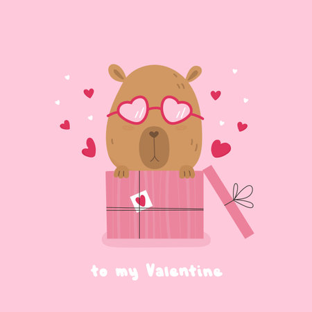 Cute lovely capybara sitting inside gift boxのイラスト素材