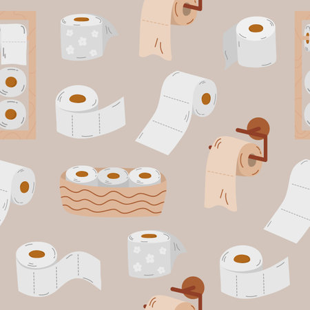 Toilet paper seamless pattern in cartoon styleのイラスト素材