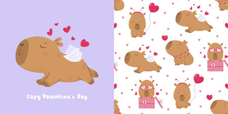Seamless pattern with lovely capybaraのイラスト素材