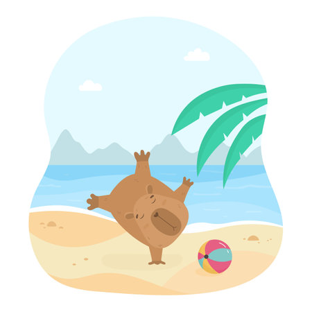 Cute capybara having fun on the beachのイラスト素材