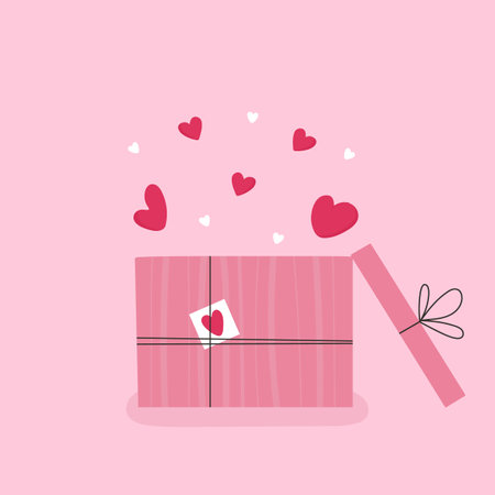 Heart shape balloons popping out of gift boxのイラスト素材