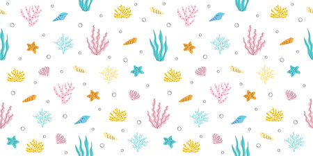 Seamless pattern with corals, seaweed or algaeのイラスト素材