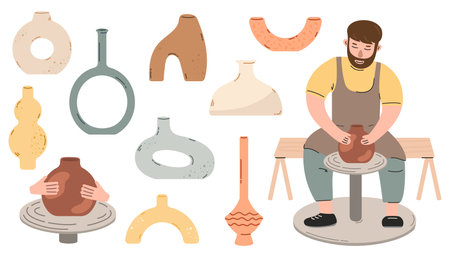 Pottery big vector set, collection ceramic vasesのイラスト素材