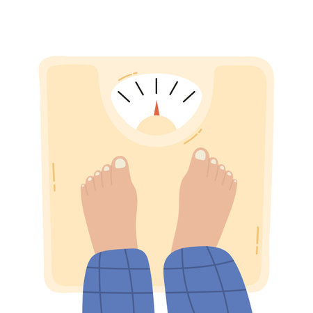 Person is standing on bathroom scales overのイラスト素材