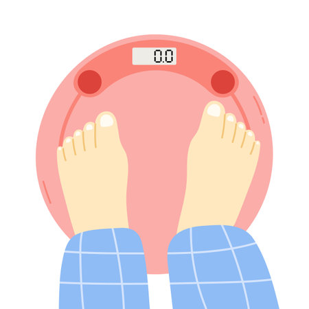 Person is standing on bathroom scales backgroundのイラスト素材