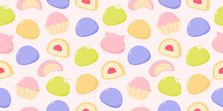 Seamless pattern with mochi of different tastesのイラスト素材