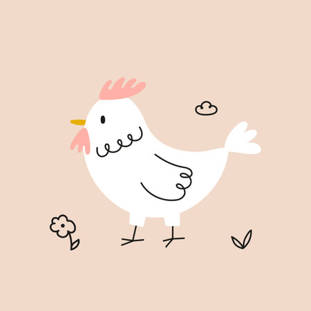 Hand drawn cute chicken vector illustrationのイラスト素材