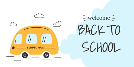 Welcome Back to school banner with school busのイラスト素材