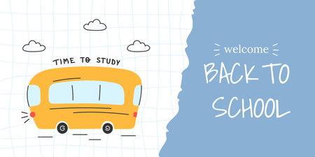 Welcome Back to school banner with school busのイラスト素材
