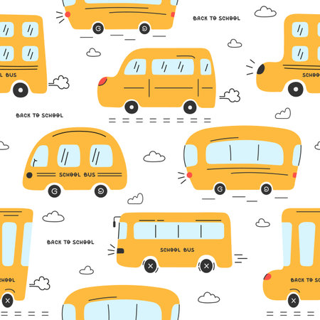 Pattern with funny yellow school buses