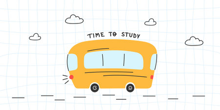 Time to study banner with funny yellow school busのイラスト素材