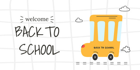 Welcome Back to school banner with school busのイラスト素材