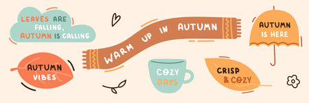 Autumn hand drawn lettering vector setのイラスト素材