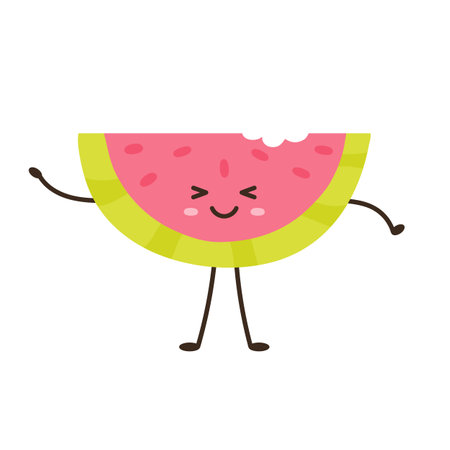 Cheerful cute watermelon with kawaii faceのイラスト素材