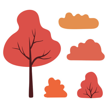 Autumn trees and bushes set vector illustrationのイラスト素材