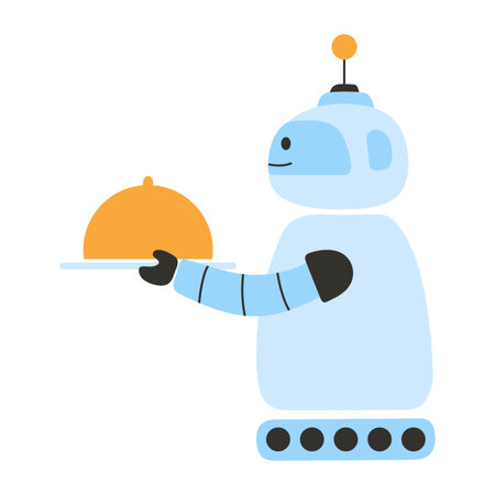 Funny robot waiter holding plateのイラスト素材
