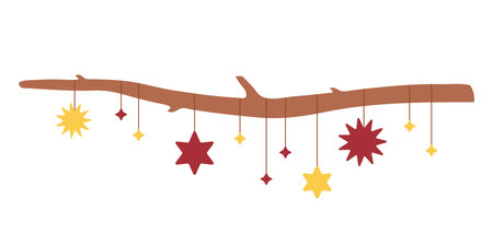 Christmas decoration wooden tree branch with starsのイラスト素材