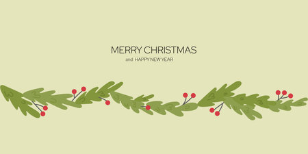 Christmas banner with fir branches and mistletoeのイラスト素材
