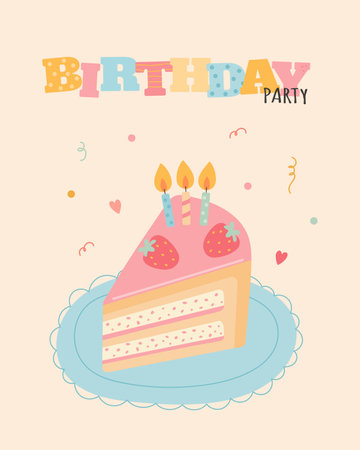 Birthday party card with cake designのイラスト素材