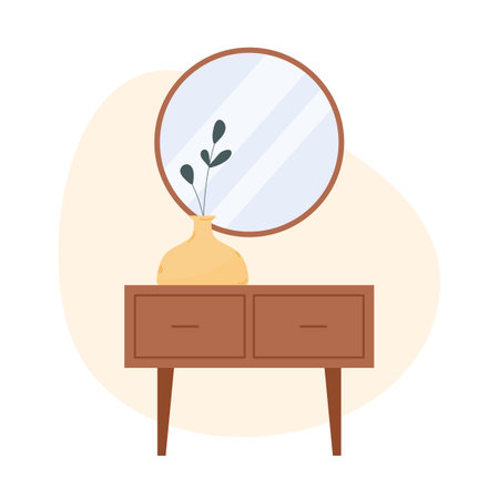 Contemporary commode with flowers in a vaseのイラスト素材