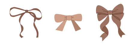 Elegant ribbon bow set trendy Mocha Mousse colorのイラスト素材