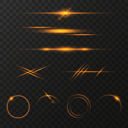 Vector set of golden glowing light effectsのイラスト素材