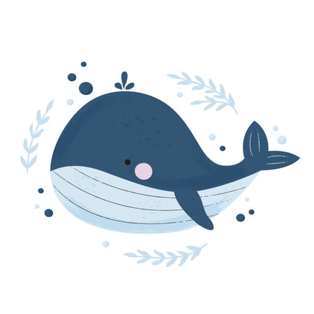 Cute amusing whale vector illustrationのイラスト素材