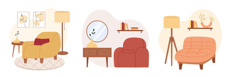Vector set with modern cozy interior designのイラスト素材