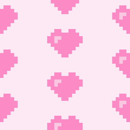 Seamless pattern with pink pixel hearts