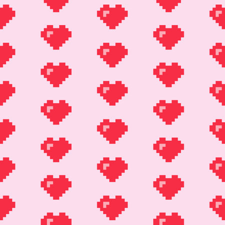 Seamless pattern with red pixel hearts
