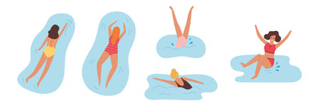 Women jumping and swimming in the sea or poolのイラスト素材