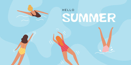 People swimming in the sea or oceanのイラスト素材