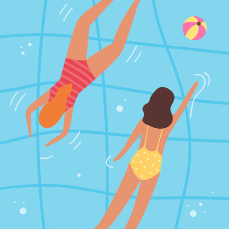 Women in swimming pool vector illustrationのイラスト素材